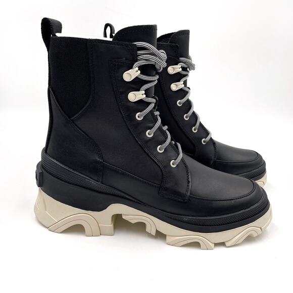 Sorel Brex Boots Black Chalk Lace Up Leather‎ Waterproof Lug Chunky Sz 8.5 main image 6